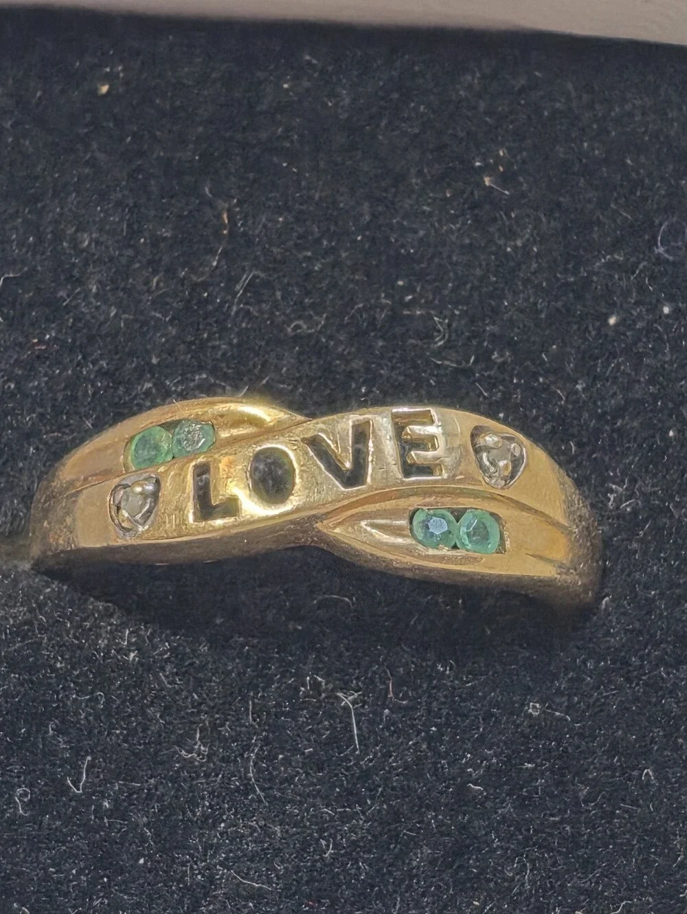 10k Gold-Tone LOVE Accent Ring with Green and Clear Stones